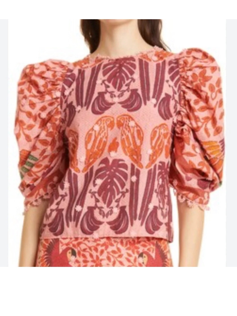 Farm Rio Women’s Ainika Macaws Puff Sleeve Cotton Blouse. Size L